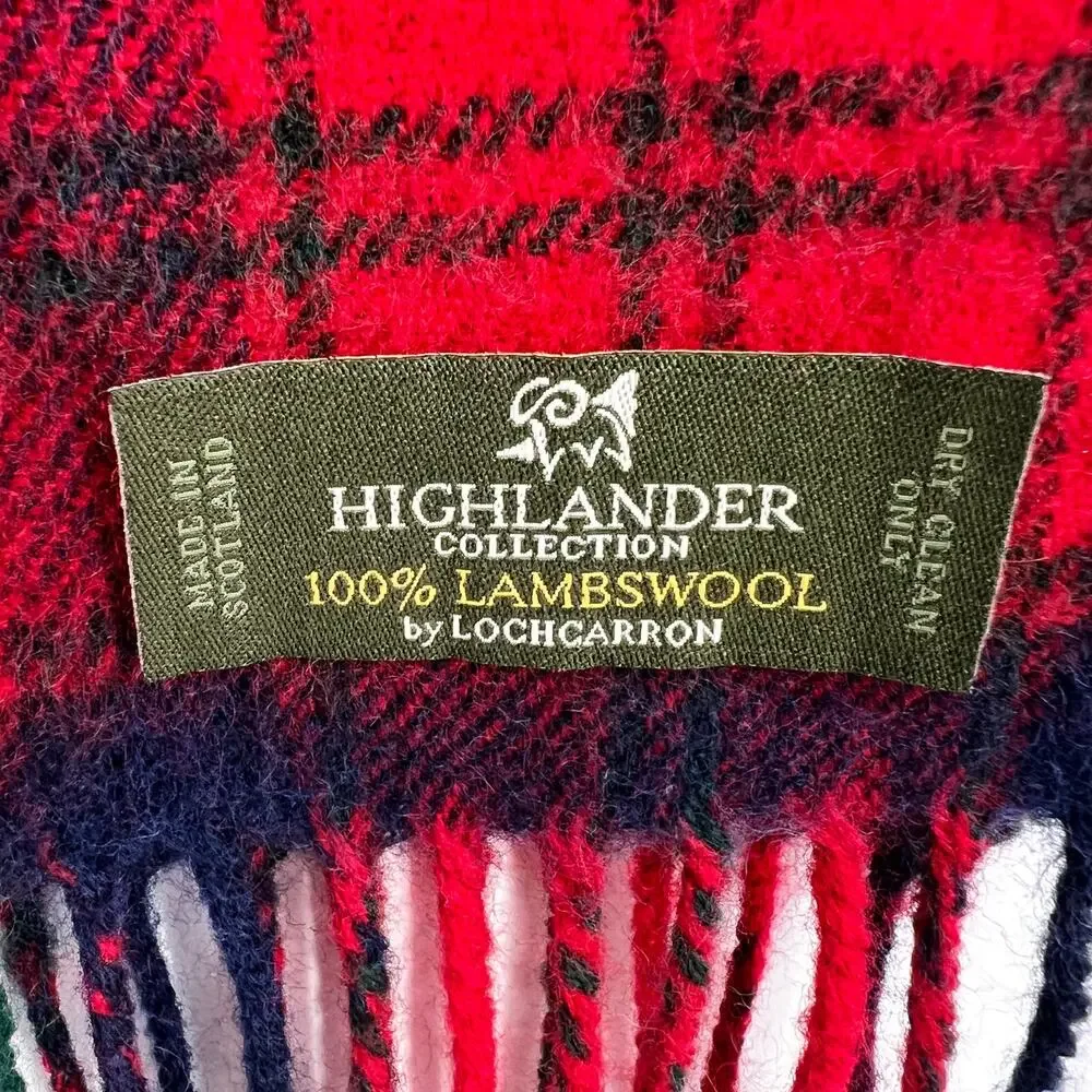 Lochcarron of Scotland Lambswool Neck Scarf Red Blue Green Tartan Fringe Unisex